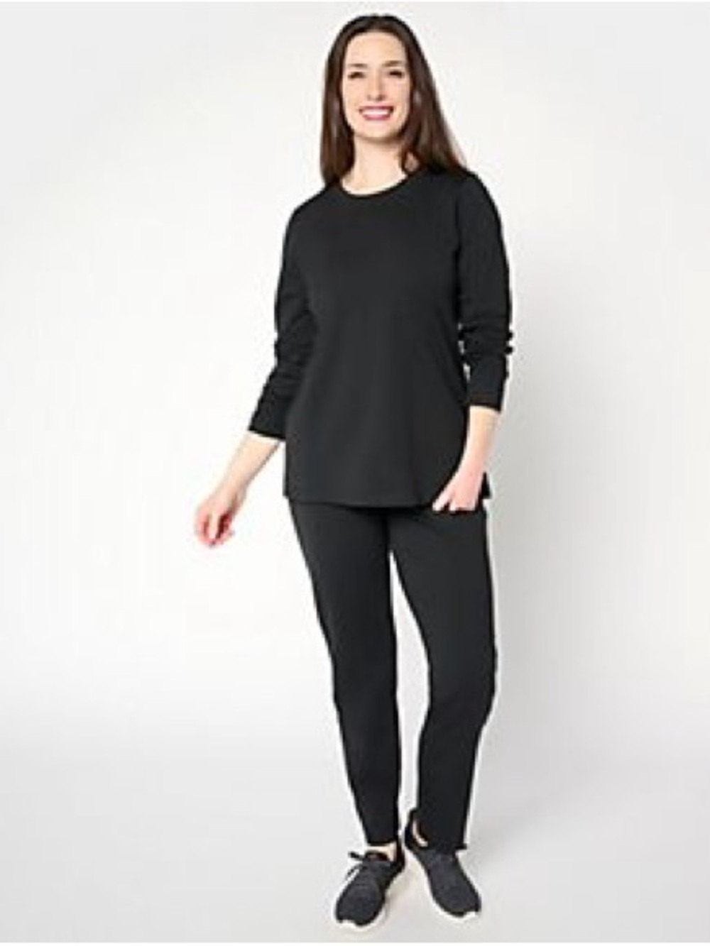 Denim & Co Black Long Sleeve French Terry Top & Pant Set